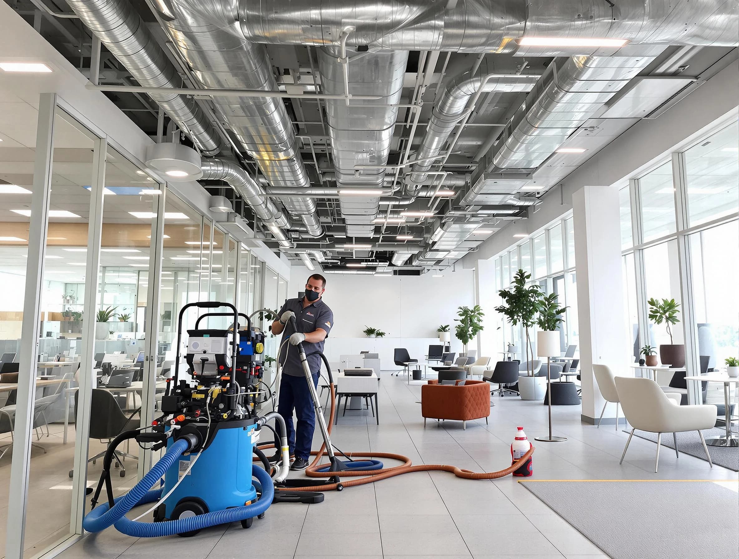 East Providence Air Duct Cleaning team conducting comprehensive commercial duct cleaning at a business location in East Providence