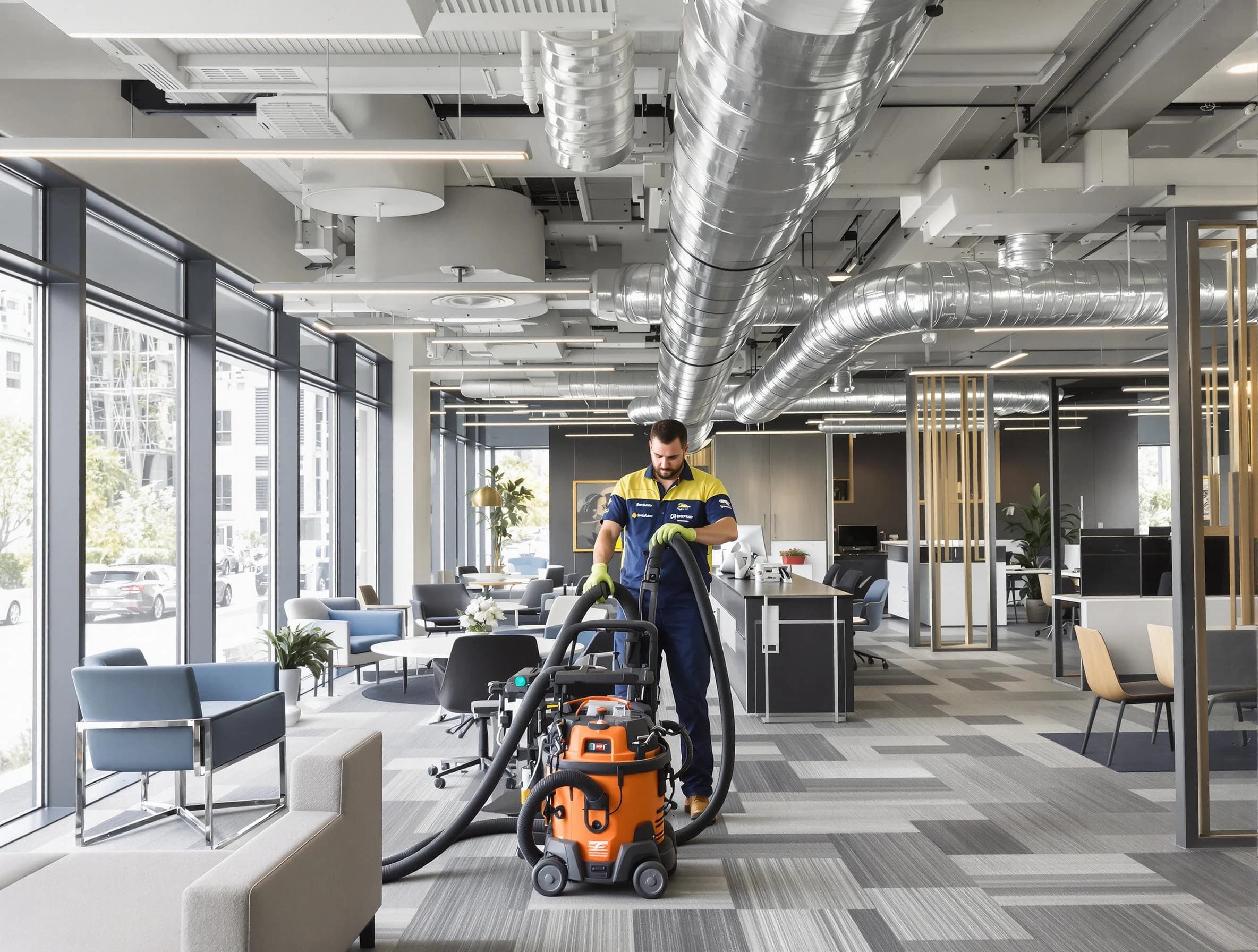 East Providence Air Duct Cleaning team performing thorough commercial duct cleaning at a East Providence business center