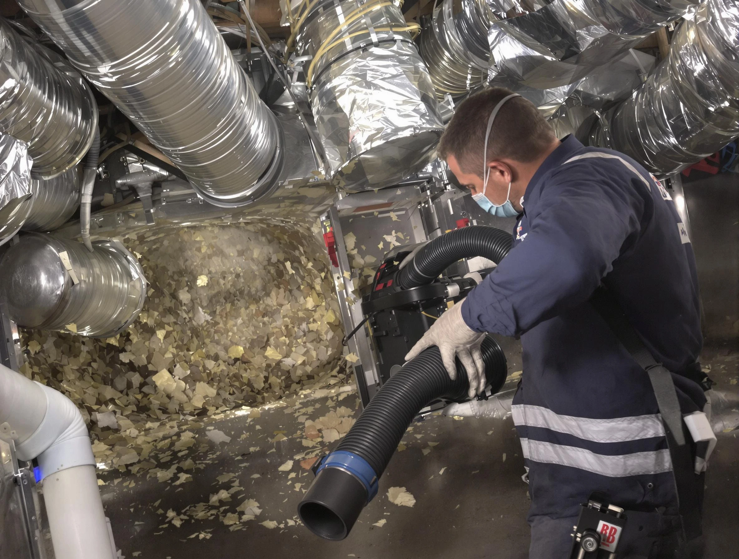 East Providence Air Duct Cleaning specialist operating negative pressure cleaning equipment for thorough duct maintenance in East Providence
